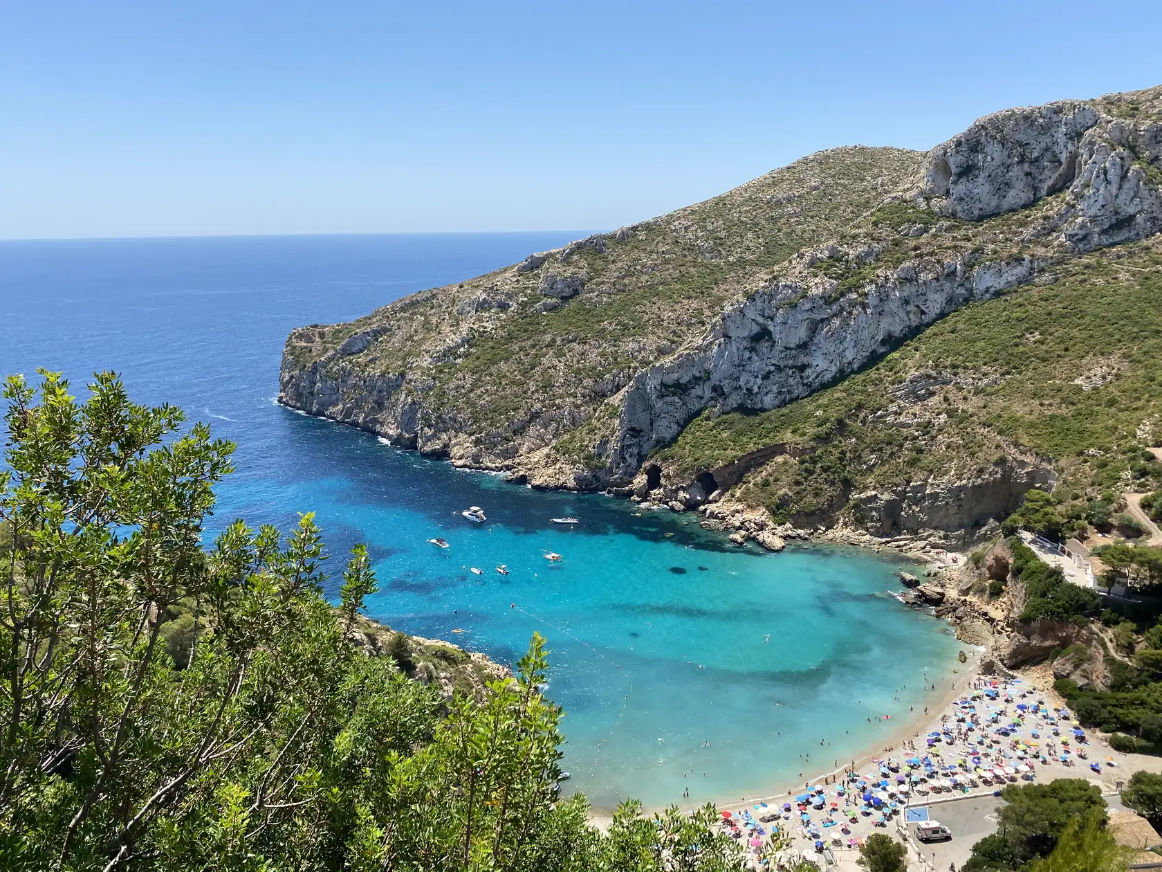 The bay of Granadella near Jávea, with turquoise water and steep cliffs