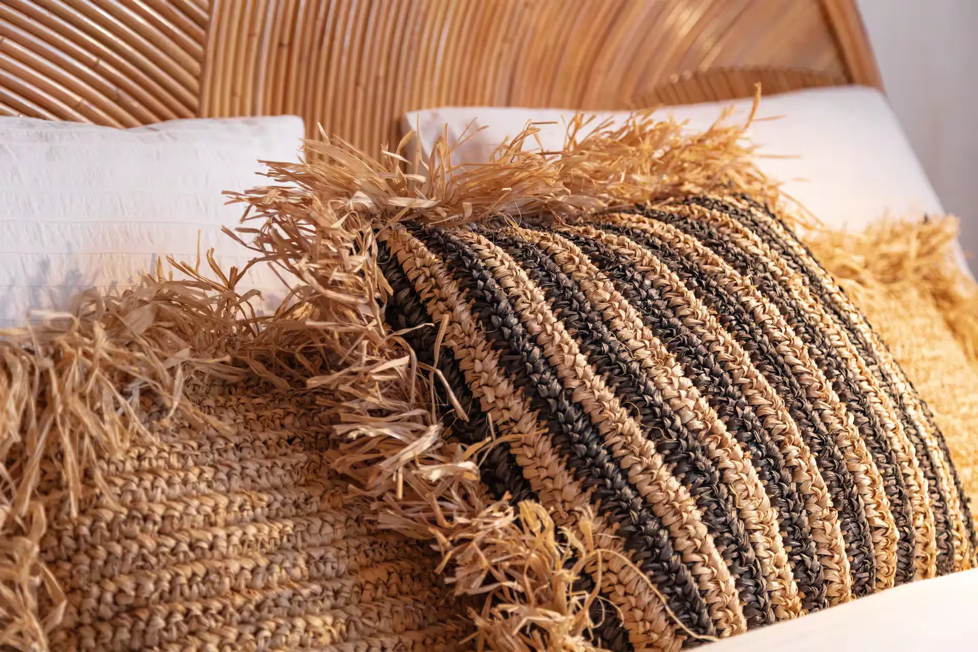 Woven cushions in earthy tones